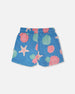 Crinkle Jersey Shorts Blue Shell Print - H30G27_3H111
