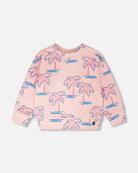 French Terry Sweatshirt Light Pink Palm Print - H30G30_3H112