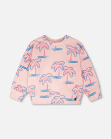 French Terry Sweatshirt Light Pink Palm Print - H30G30_3H112