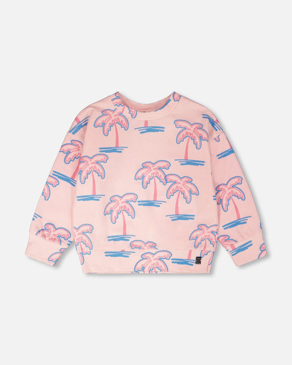 French Terry Sweatshirt Light Pink Palm Print - H30G30_3H112