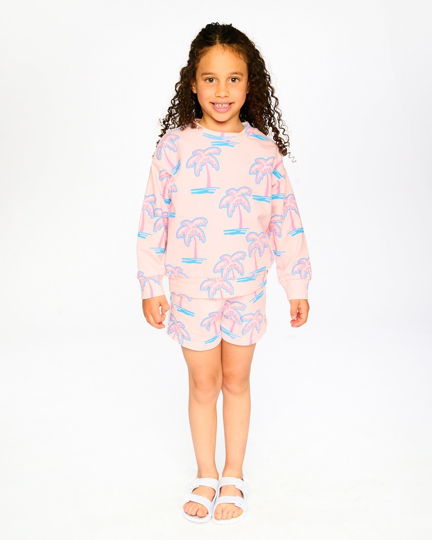 French Terry Sweatshirt Light Pink Palm Print - H30G30_3H112