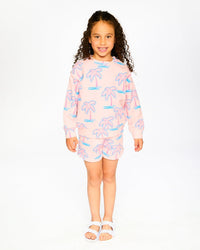 French Terry Sweatshirt Light Pink Palm Print - H30G30_3H112