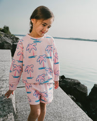 French Terry Sweatshirt Light Pink Palm Print - H30G30_3H112