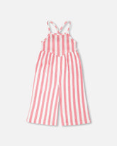 Crinkle Jersey Jumpsuit White And Pink Stripes