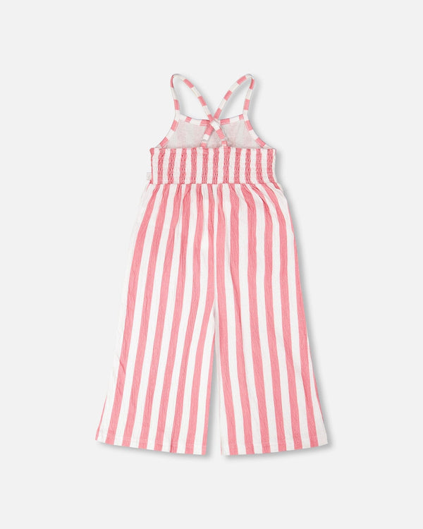 Crinkle Jersey Jumpsuit White And Pink Stripes - H30G40_3H172