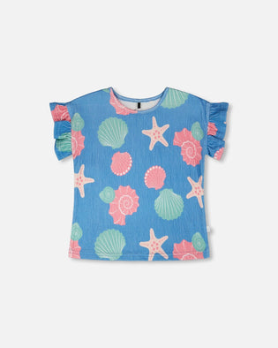 Crinkle Jersey T-Shirt Blue Shell Print - H30G72_3H111