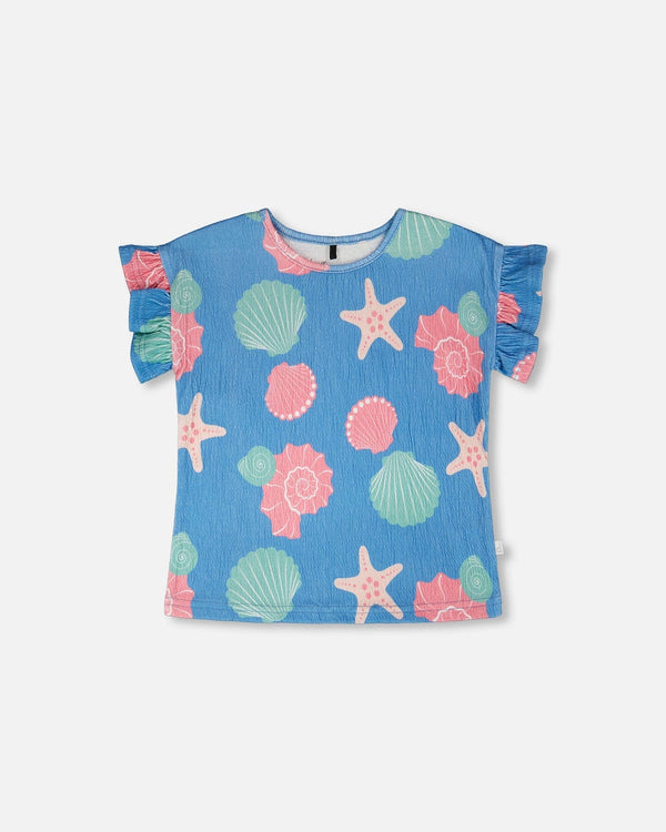 Crinkle Jersey T-Shirt Blue Shell Print - H30G72_3H111
