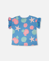 Crinkle Jersey T-Shirt Blue Shell Print - H30G72_3H111