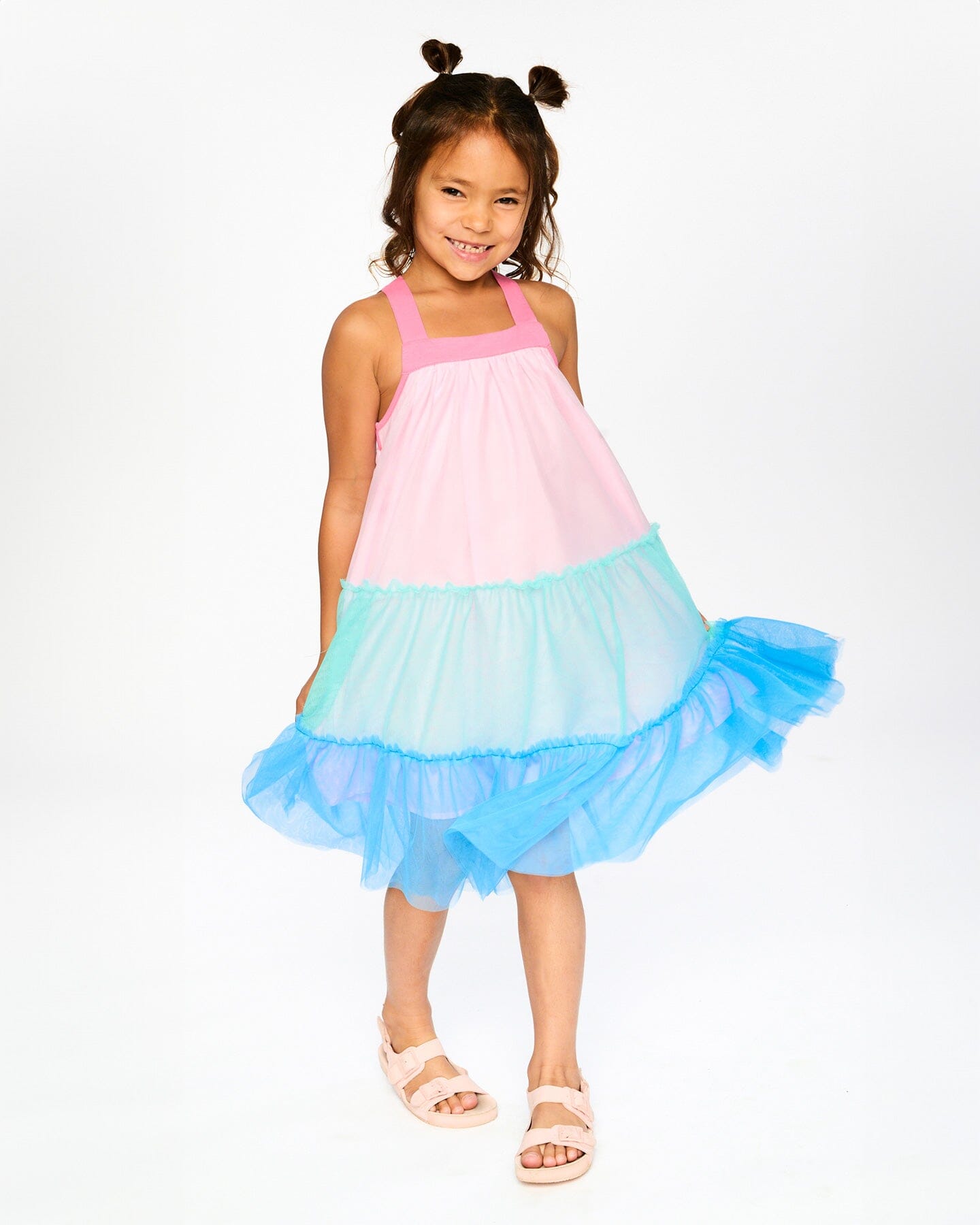 Mesh Dress Pink And Blue - H30G85_06970