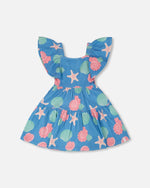 Crinkle Jersey Dress Blue Shell Print - H30G86_3H111