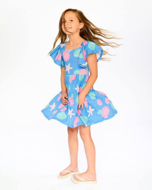 crinkled jersey dress Crinkle Jersey Dress Blue Shell Print