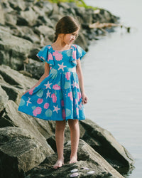 Crinkle Jersey Dress Blue Shell Print - H30G86_3H111