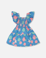 Crinkle Jersey Dress Blue Shell Print - H30G86_3H111