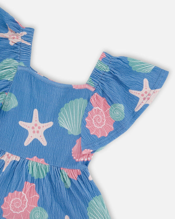Crinkle Jersey Dress Blue Shell Print - H30G86_3H111