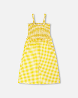 Capri Jumpsuit With Smocking Yellow Gingham - H30H40_3H124