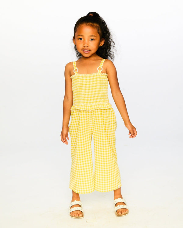Capri Jumpsuit With Smocking Yellow Gingham - H30H40_3H124