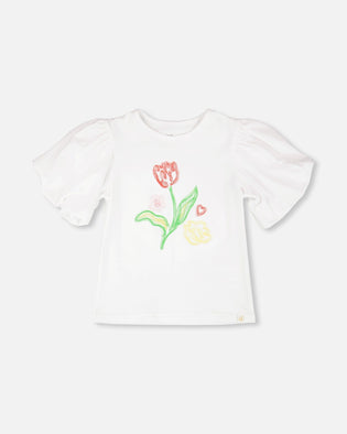 Organic Cotton Jersey Top White With Embroidery - H30H71_01000