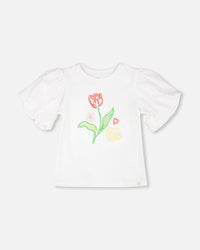 Organic Cotton Jersey Top White With Embroidery - H30H71_01000