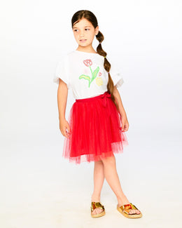Mesh And Eyelet Skirt Red - H30H81_07620