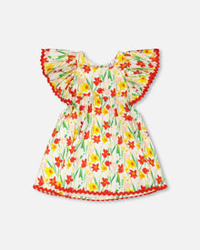 Viscose Dress White Daffodil Print - H30H85_3H123