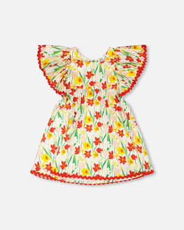 Viscose Dress White Daffodil Print - H30H85_3H123