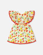 Viscose Dress White Daffodil Print - H30H85_3H123