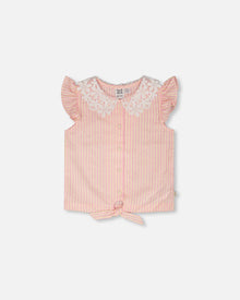 Sleeveless Shirt Pink And Yellow Stripes With Crochet Collar Tees & Tops Deux par Deux 