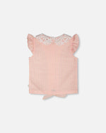 Sleeveless Shirt Pink And Yellow Stripes With Crochet Collar Tees & Tops Deux par Deux 