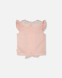 Sleeveless Shirt Pink And Yellow Stripes With Crochet Collar Tees & Tops Deux par Deux 