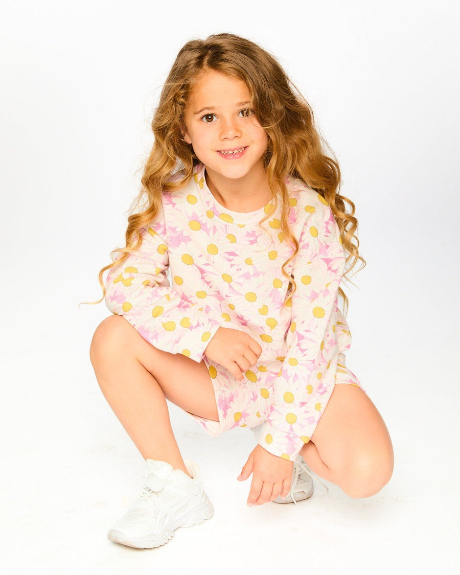 French Terry Shorts Pink Printed Daisies - H30I26_3H136