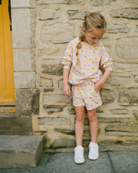 French Terry Shorts Pink Printed Daisies - H30I26_3H136