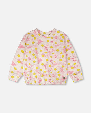 French Terry Sweatshirt Pink Printed Daisies - H30I30_3H136