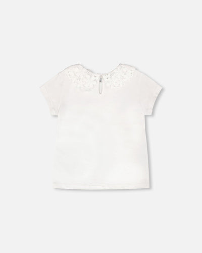 T-Shirt With Crochet Peter Pan Collar White - H30I70_01000