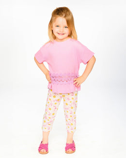 Crinkle Jersey Long T-Shirt With Crochet Insert Pink - H30I71_06240