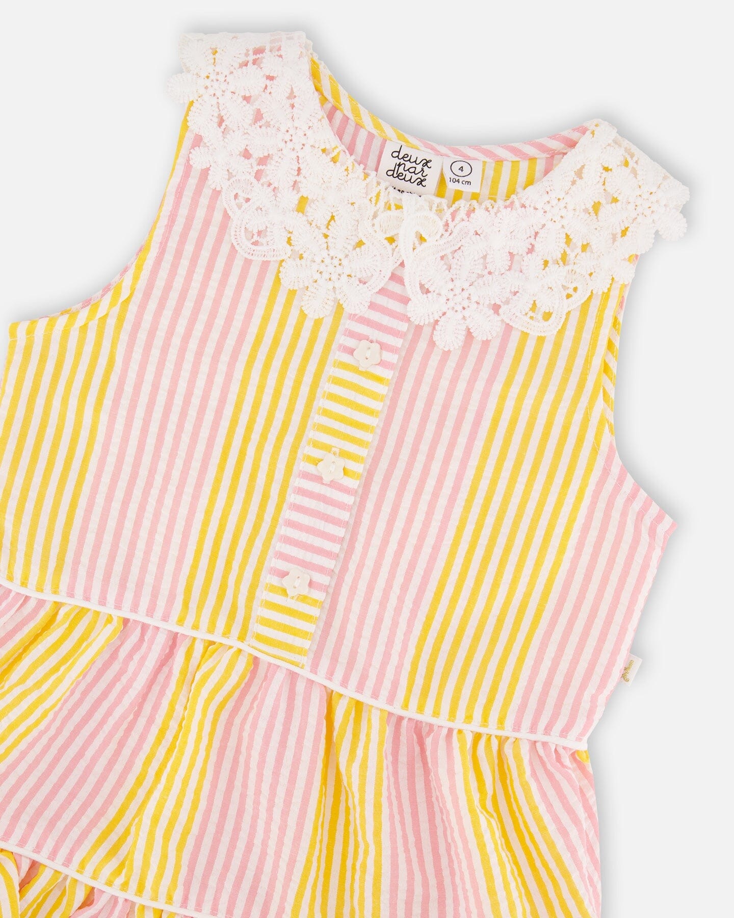 Sleeveless Dress With Crochet Peter Pan Collar Pink And Yellow Stripes - H30I85A_3H137