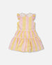 Sleeveless Dress With Crochet Peter Pan Collar Pink And Yellow Stripes - H30I85_3H137
