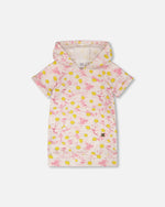 French Terry Hooded Dress Pink Printed Daisies - H30I86_3H136