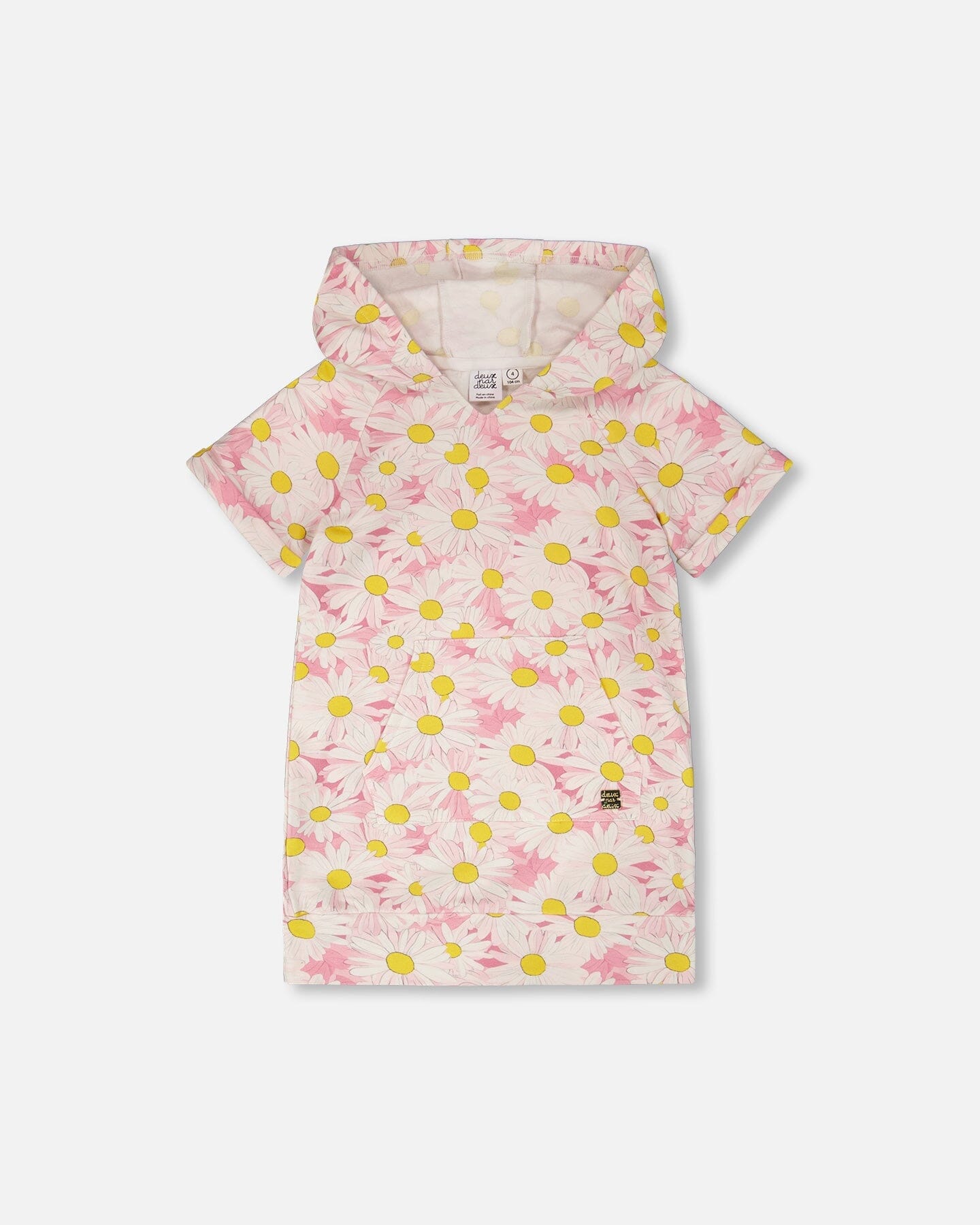 French Terry Hooded Dress Pink Printed Daisies - H30I86_3H136