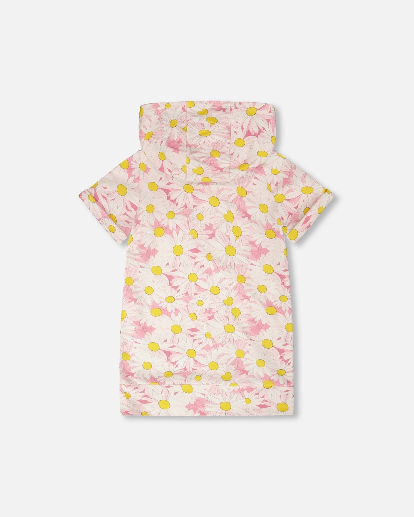 French Terry Hooded Dress Pink Printed Daisies - H30I86_3H136