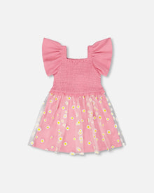 Mesh And Crinkle Jersey Dress With Smocking Pink - H30I87_06240