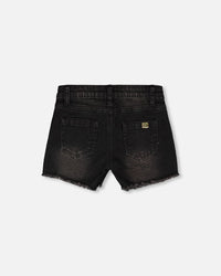 Black Denim Shorts With Embroidery - H30J26_01240