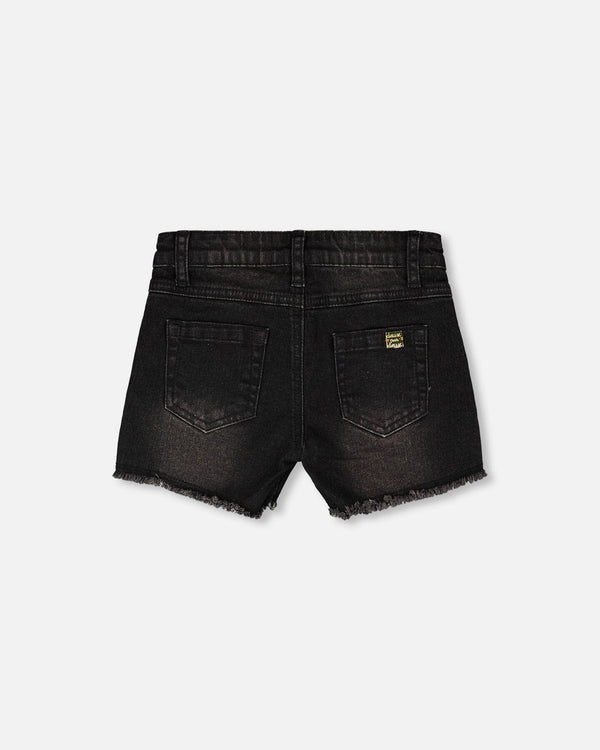 Black Denim Shorts With Embroidery - H30J26_01240