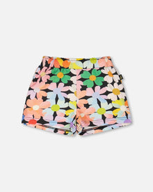 Jersey Shorts Black Printed Flowers - H30J28_3H130