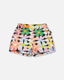 Jersey Shorts Black Printed Flowers - H30J28_3H130