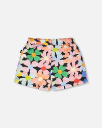Jersey Shorts Black Printed Flowers - H30J28_3H130