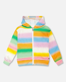 Printed French Terry Zip Front Hoodie Multicolored - H30J30_3H131