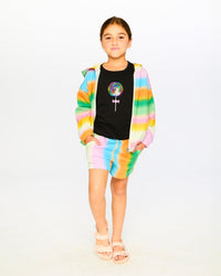 Printed French Terry Zip Front Hoodie Multicolored - H30J30_3H131