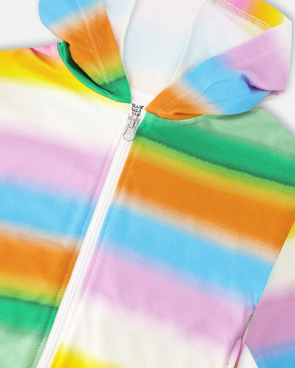 Printed French Terry Zip Front Hoodie Multicolored - H30J30_3H131