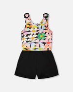 Sleeveless Jersey Jumpsuit Black Printed Flowers - H30J40_3H130