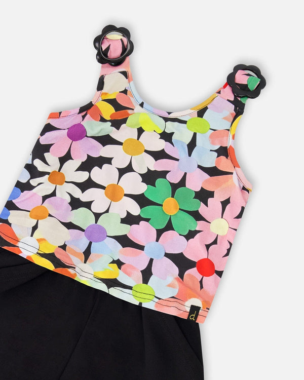 Sleeveless Jersey Jumpsuit Black Printed Flowers - H30J40_3H130